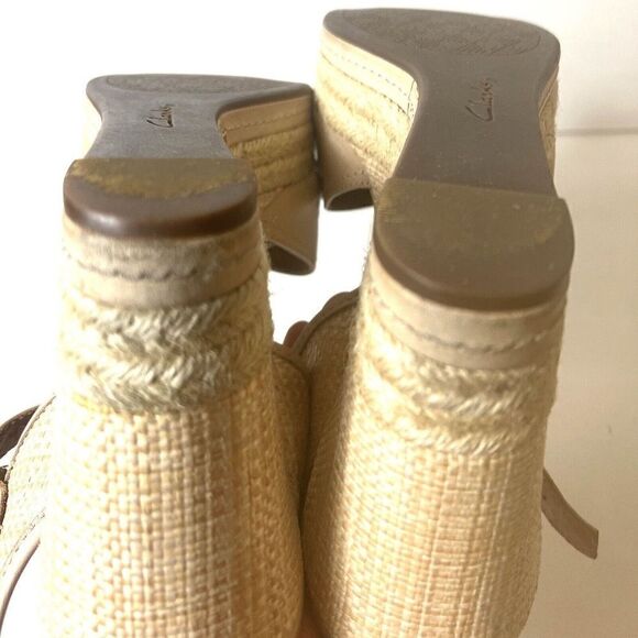 Clarks Indigo Rope Wedge Sandal Casual Women 10M Tan Leather Sling Back Open Toe - Picture 8 of 11